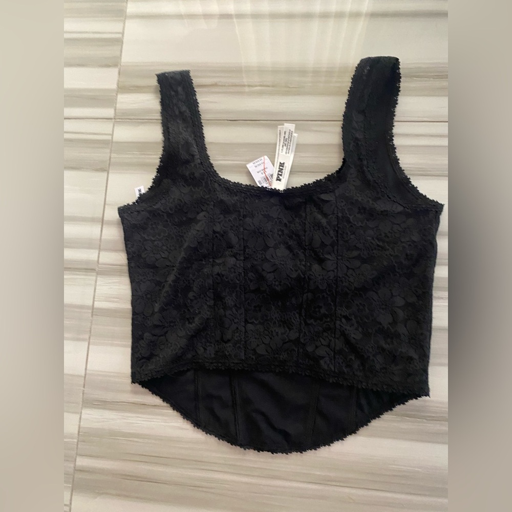 PINK Victoria's Secret Black Floral Lace Top